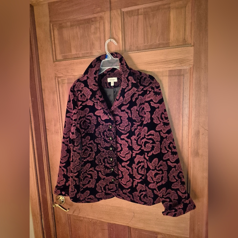 Vinario Velveteen Flocked Floral Patterned Jacket XL